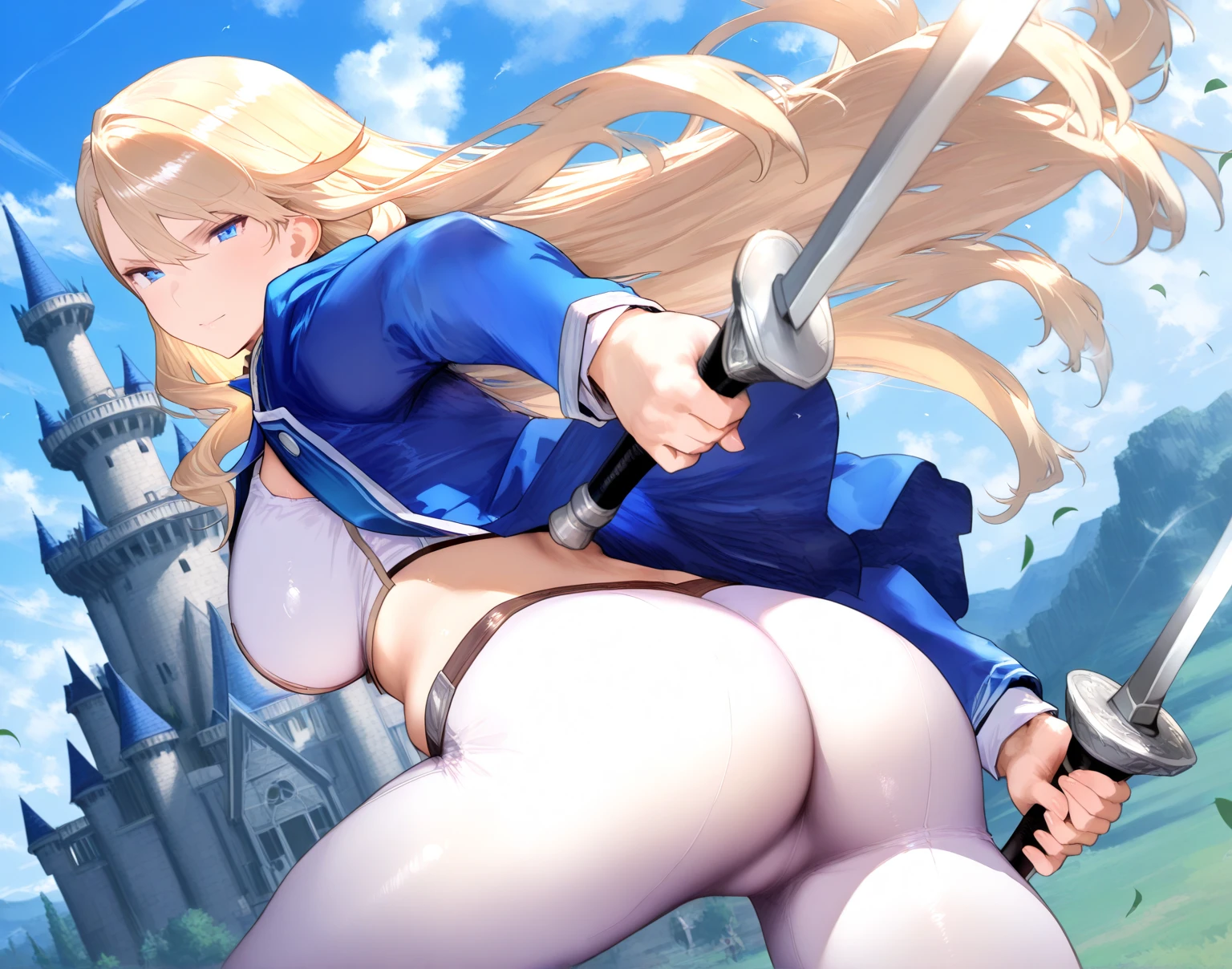 Ultra-high definition image quality、beautiful girl、Female Swordsman、Light Armor、Green Boots、Long Hair、blonde、20-year-old、have confidence々face、Very short tight skirt、Sexy stance、Cowgirl、wilderness、Highest quality,Big Ass、Big Breasts、Thighs、Grasping the hilt of the holy sword Excalibur、Black panties、Kick off with your feet and jump、Joan of Arc style clothing、Wind King Barrier、Her hair is fluttering in the wind、The Sword of Promised Victory、god々Wearing a bright aura、Big Ass、Valkyrie the War Maiden、Ass Super Close-up、Angle from directly below