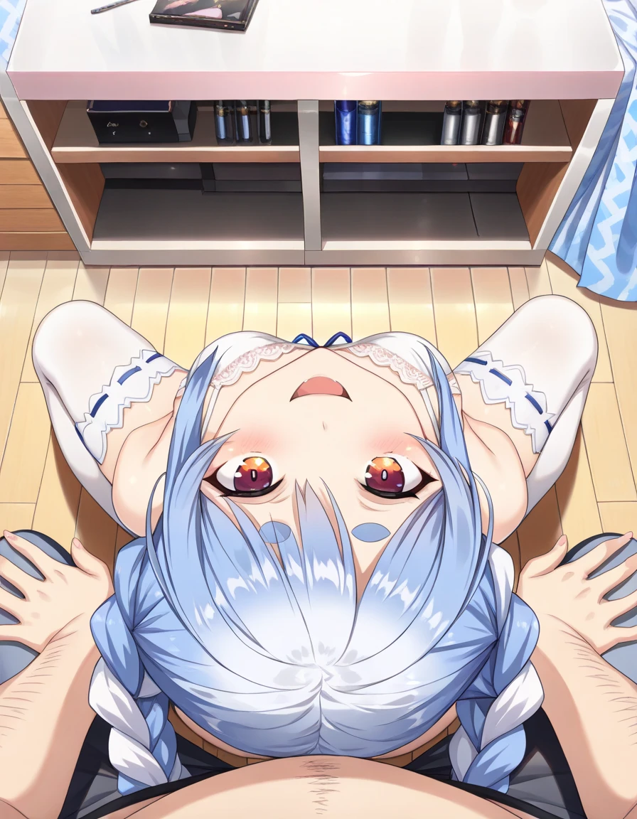 (masterpiece:1.2), Hyper Detail, Highest quality, (Complex_detailed:1.1), Beautiful details, Beautiful Hair, alone,One girl,alone,Roxy Migurdia, Witch Hat, Blue twin braids,Brown cape, shirt,((shirt half off shoulder)),shoulder,Upper Body,Hand holding a cape, sweating,Heavy breathing,vapor,blush,((Open Cape)),greasy shoulder,Half-closed eyes,((From below)),Look down,Reverse hair,Underarm,greasy Underarm, shoulder focus,