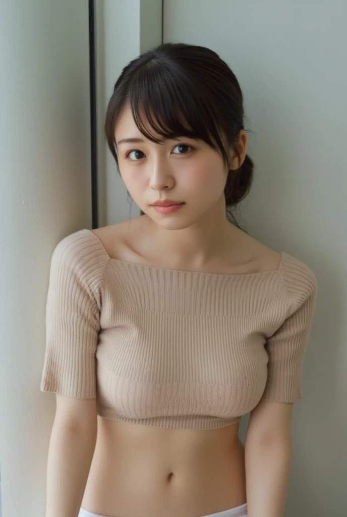 (nsfw),
(No sideburns),
(brown bob short bangs hair), (bob medium length hair),
(put your hair up:0.2),
(Gorgeous, voluminous cabaret club girl hairstyle),
(brown Princess bangs), (brown hair), (bob medium length hair), (middle_length waved hair), (vertical roll medium length hair), (bangs hair),
((Shaggy princess cut medium length tied at the back waved hair),
put your hair up,
Masterpiece, high quality, High resolution, extremely detailed, cute with glowing white skin, eyelashes and cute dark-brown eyes, Jewelry Accessories Anime, gorgeous background-centered composition,
(Best quality, 32k, photos of cute Japanese women),
(Raw photo: 1.2),
The background is Inside the dimly lit main hall of an Edo-era temple in Japan,
(A veranda overlooking the Kyoto rock garden Japanese garden Dry Landscape),
(White, black and gray interior),
(Dark Background),
(intense shadow:1.3),
cool-lighting,
1girl and 1boy,
detailed face and breast,
17 years old,
tall,
(Big Breasts:1.1),
(Small Floral Print Women's Floral Print Spaghetti Strap Dress、Cottagecore Sundress、Milkmaid Dress、Summer essentials、Vacation mood)
(Changing clothes),
(peek camelto pussy public hair),
(Close-up :1.3),
(from side),