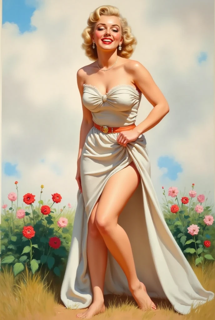Rita Hayworth in a country setting completely naked and smiling