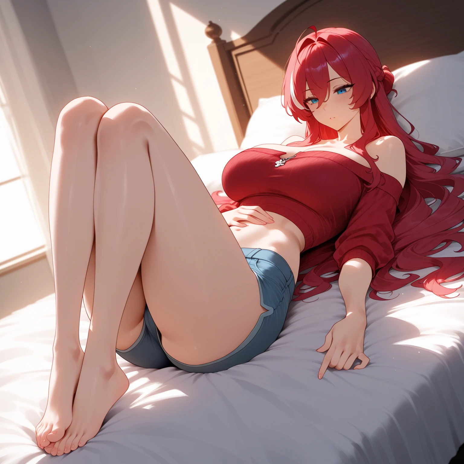 Red haired fox girls laying down spread Eagle