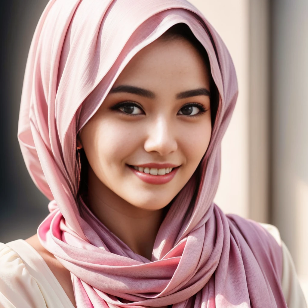 pink, colorful, tombraider, cleavage, hijabi, Absurd, ultra-detailed, high quality, masterpiece, detailed face, beautiful eyes(detailed eyes), javanese, gentle and graceful, face exudes warmth and kindness, eyes described as soft and comforting, gentle and steady gaze, overall appearance is simple and modest, The fabric of her garments is usually depicted as soft and earth-toned, beauty lies not in extravagant adornments, Her smile is serene and welcoming