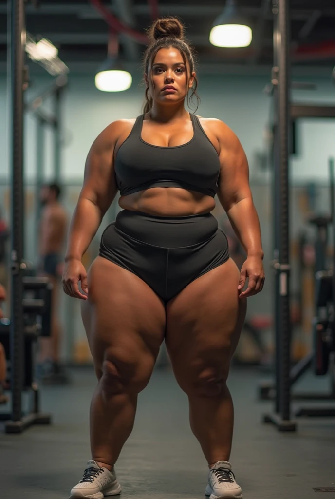beautiful short 5 feet tall stocky athletic girl, masterpiece, photorealistic, hyper-detailed, 8k, short stocky trim build, enormous giant disproportionately huge protruding absurdly comically oversized 44I cup breasts, ((tight midsection)), thick muscular quads, athletic body, standing in locker room, wearing tiny gym clothes, intricate details, studio lighting, dramatic lighting, vivid colors, dynamic pose, non-muscular, , trim flat abs, sexy seductive pose, ((she's in love with you))