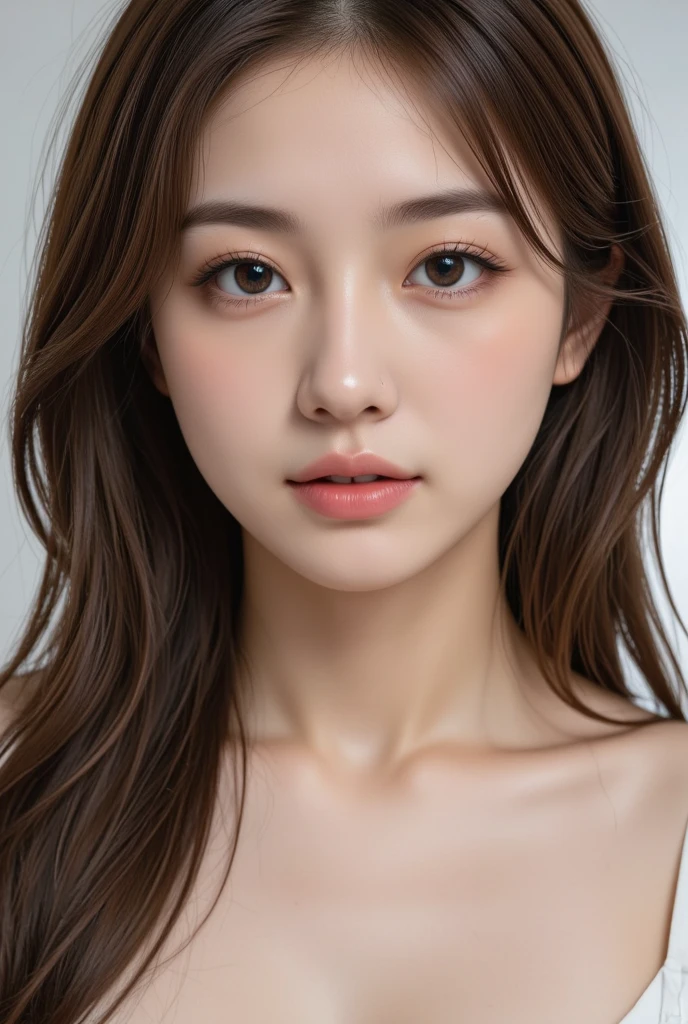 ((Best quality, 8k, Masterpiece :1.3)), A pretty woman with perfect figure :1.4, Slender abs :1.3, ((Dark brown hair, Big breasts :1.2)), Highly detailed face and skin texture, Detailed eyes, Double eyelid