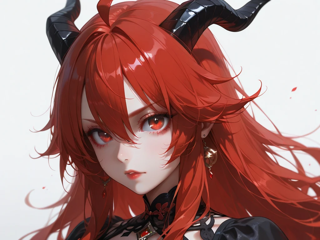 Very detailed, Seductive erotic woman with horns and scarred face, (Big Breasts, Redhead), Focus on the face, Focus on the face, Complex eyes,