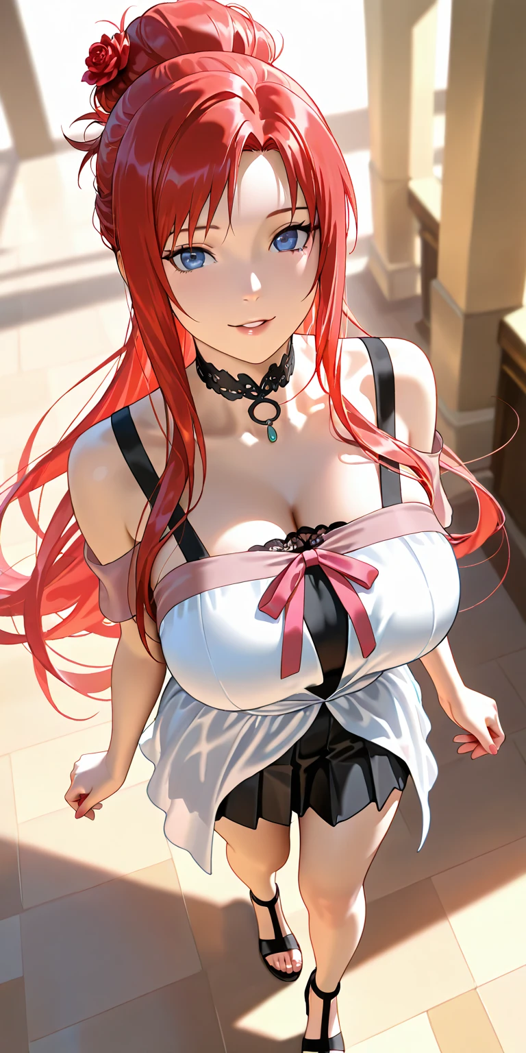 realistic, 1 girl, rias gremory, red hair, white hair, blue eyes, light eyes, white and pink sheer see-through wedding dress, red dress, pink tights, parted lips, pink cheeks, night, flower, sun, sunlight,(busty breasts), breast augmentation, beautiful breasts, cleavage, exposed, (best quality 4k),(nude revealing red hairy genitals), hairy, sitting, self pleasure, erotic arousal, lust, (watery genitals))