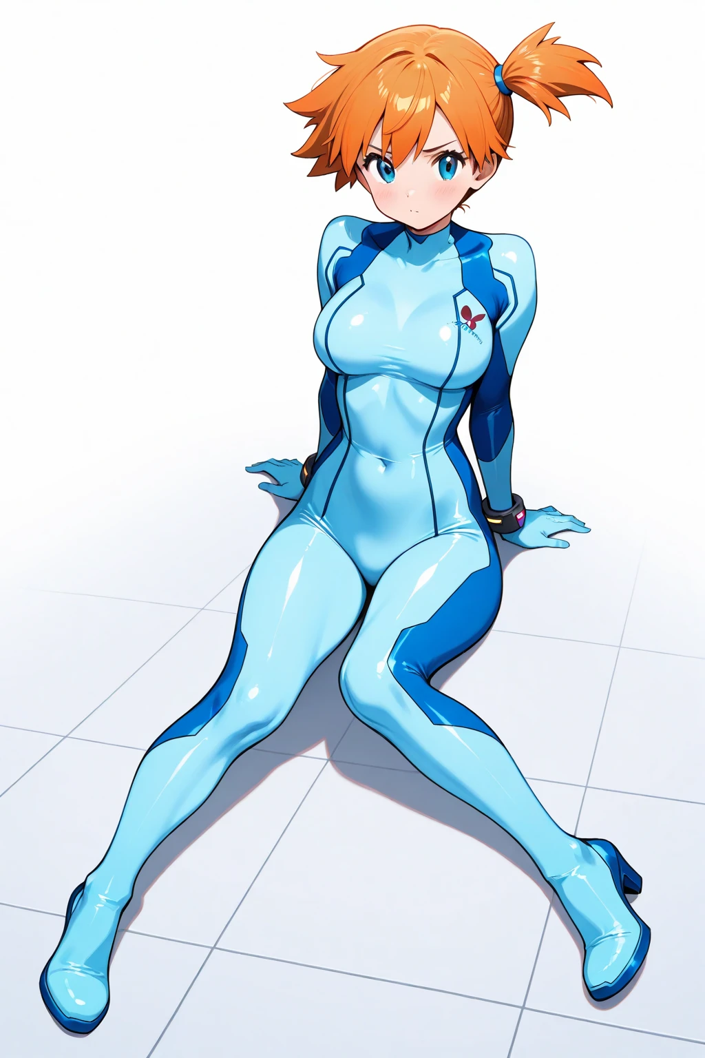 best quality,ultra detailed,solo,score_9, score_8_up, score_7_up, score_6_up, score_5_up, score_4_up, source_anime, 1girl, clara, blue hair, hair tubes, grey eyes, bodysuit,big breasts, sexy pose, (behind view,portrait),full body, sranding on lava,heavenly ass, heavenly breasts, big ass, no shoes, wearing white heels, upset, cute, face, long legs, tight bodysuit, tight sleeves, white bodysuit, half-closed eyes, backside