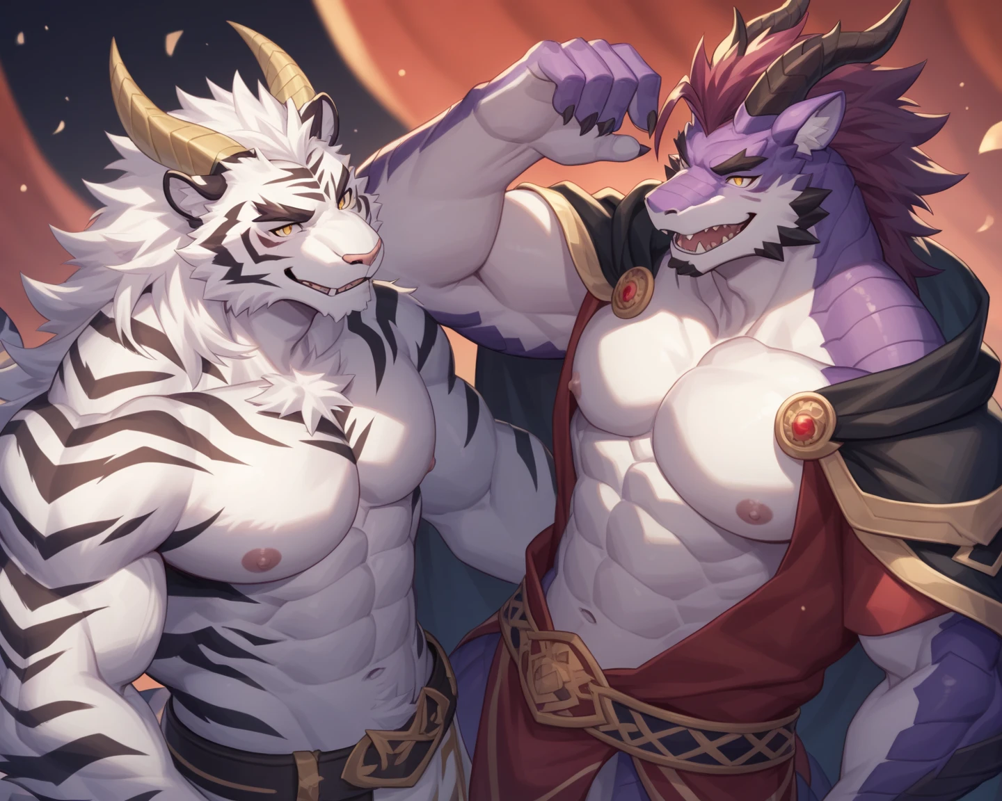 Concept Art, "1 Couple, Handsome Boy", an ultra-detailed and stunningly beautiful CG illustration depicting a sultry green man-wolf with purple hair, sharp green eyes, standing tall in shorts. Gorgeous green fur and yellow dotted on the belly, tail and fur, this animal-like beauty exudes sensuality in every pose, breathtaking rendering, within radiant connections, multiplayer interaction, magical elements, gorgeous, casting colorful spells, bright flashes,