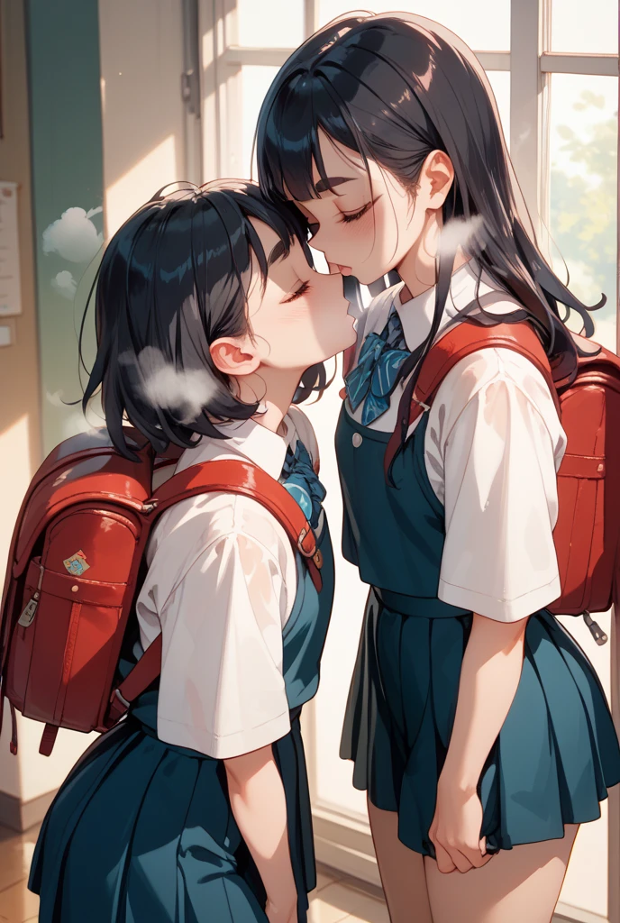 two young women in school uniforms kissing each other, kissing together cutely, two beautiful anime girls, lovely kiss, ddlc, nixeu and sakimichan, lesbian kiss, kissing together, kissing each other, twintails, portrait of two girls kissing, sakimichan, ecchi style, anime girls, kiss mouth to mouth, trending at cgstation