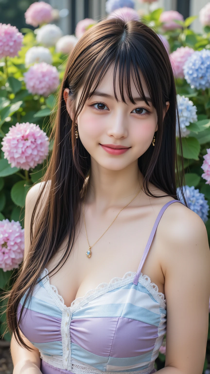 (Masterpiece, BestQuality:1.3), (ultra detailed:1.2), (hyperrealistic:1.3), (RAW photo:1.2),High detail RAW color photo, professional photograph, (Photorealistic:1.4), (realistic:1.4), ,professional lighting, (japanese), beautiful face, (realistic face), cute woman, (Big Breasts:1.5), (cheerful Smile:1.35), Trending Hair&Trending Hairカラーをランダムに, earrings, necklace, bracelet, sexy, erotic sexy, (((In a spring flower field wearing a floral bikini、A long-haired gravure idol smiling with flowers in her hands:1.4), Beautiful location, (Detailed Background))