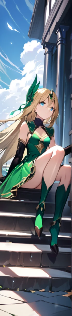 Highest quality、Best image quality、masterpiece、One Woman、Tsunade Def, Forehead mark, Bikini Top Holder, White leggings、High kick, ((legs up)), smail, Natural light、Shallow depth of field、Lens flare、Dynamic Angle,