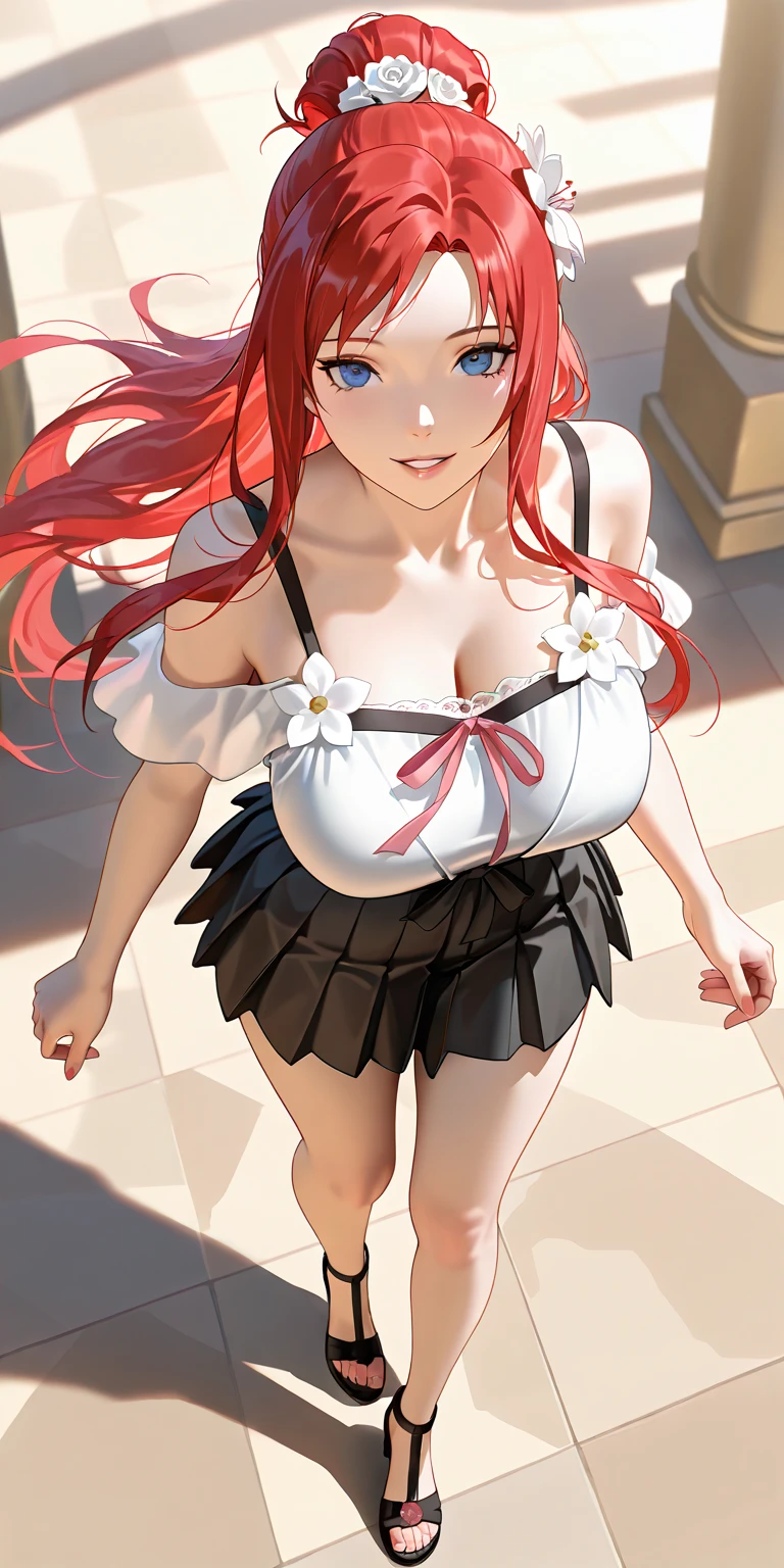 masterpiece、Soft Focus , Bright gradient watercolor、Tabletop, High resolution, 8k, Anime Women, Delicate and detailed writing 、Detailed digital illustration、high resolution, high quality、Detailed Background、Close-up photo、(((Two arms、Four fingers, One thumb)))、Detailed female face、(Accurate Fingerasterpiece:1.2)、highest quality、High resolution、unity 8k wallpaper、(figure:0.8)、Highly detailed face、Perfect lighting、Highly detailed CG、(Perfect hands、Perfect Anatomy)、
(Cowboy Shot:1.1)、One girl、stand、basket、knife、Red apples、Red dress、Red hair ribbon、Red Cape、Red Shoes、Red Hair、absurdly long hair:1.5、drill hair、ahoge,red eyes、Big round eyes、Open your mouth、Red short skirt、zettai ryouiki、(large breasts:1.4)