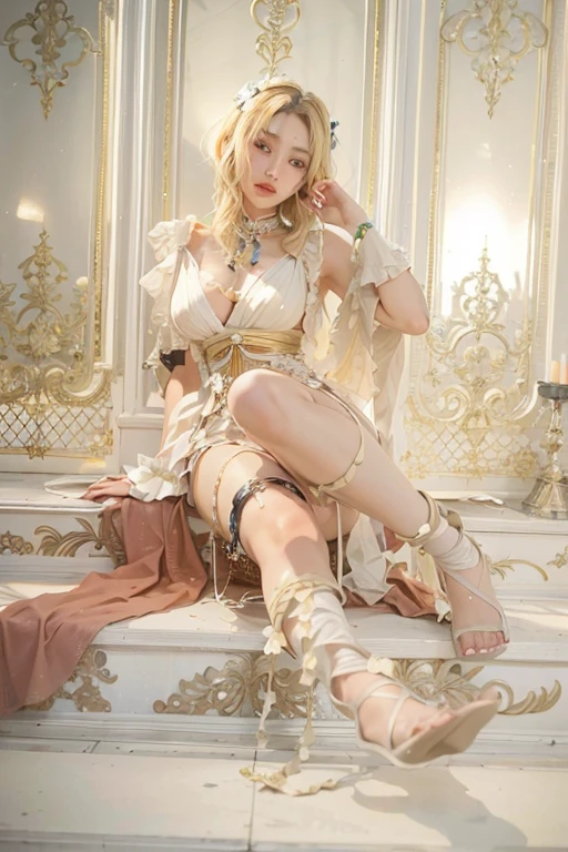 8 year old medieval girl, 1people、In underwear、Gold and silver thread embroidery、She is wearing translucent bloomers that reach below her knees.、Wearing a semi-transparent corset、Translucent slip, Grey translucent tights、sleep