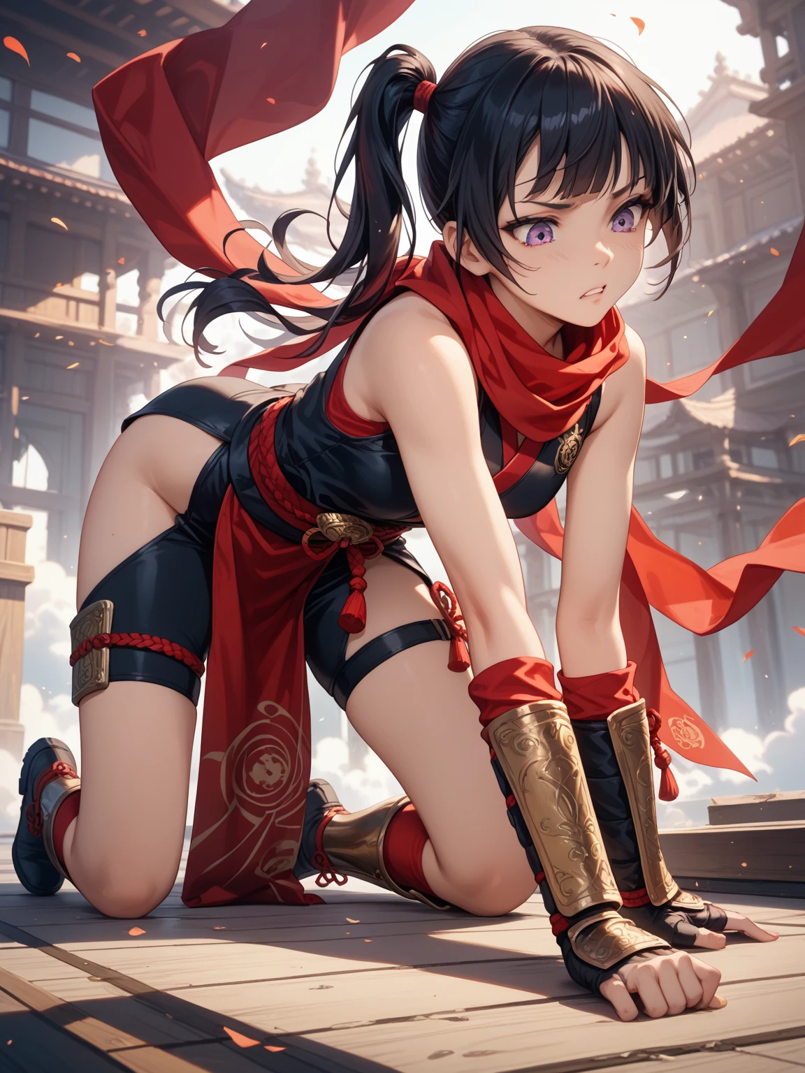 <lora:Stirrup_Legwear:0.8> Stirrup Legwear, feet, sitting, soles, toes, <lora:alkaid-nvwls-v1:0.9> alkaid, antenna hair, black crop top, sleeveless, cleavage, gauntlets, black pants, clothes around waist, white overskirt, arm tattoo,, absurdres, ultra detailed, masterpiece, best quality, aesthetic, detailed,
