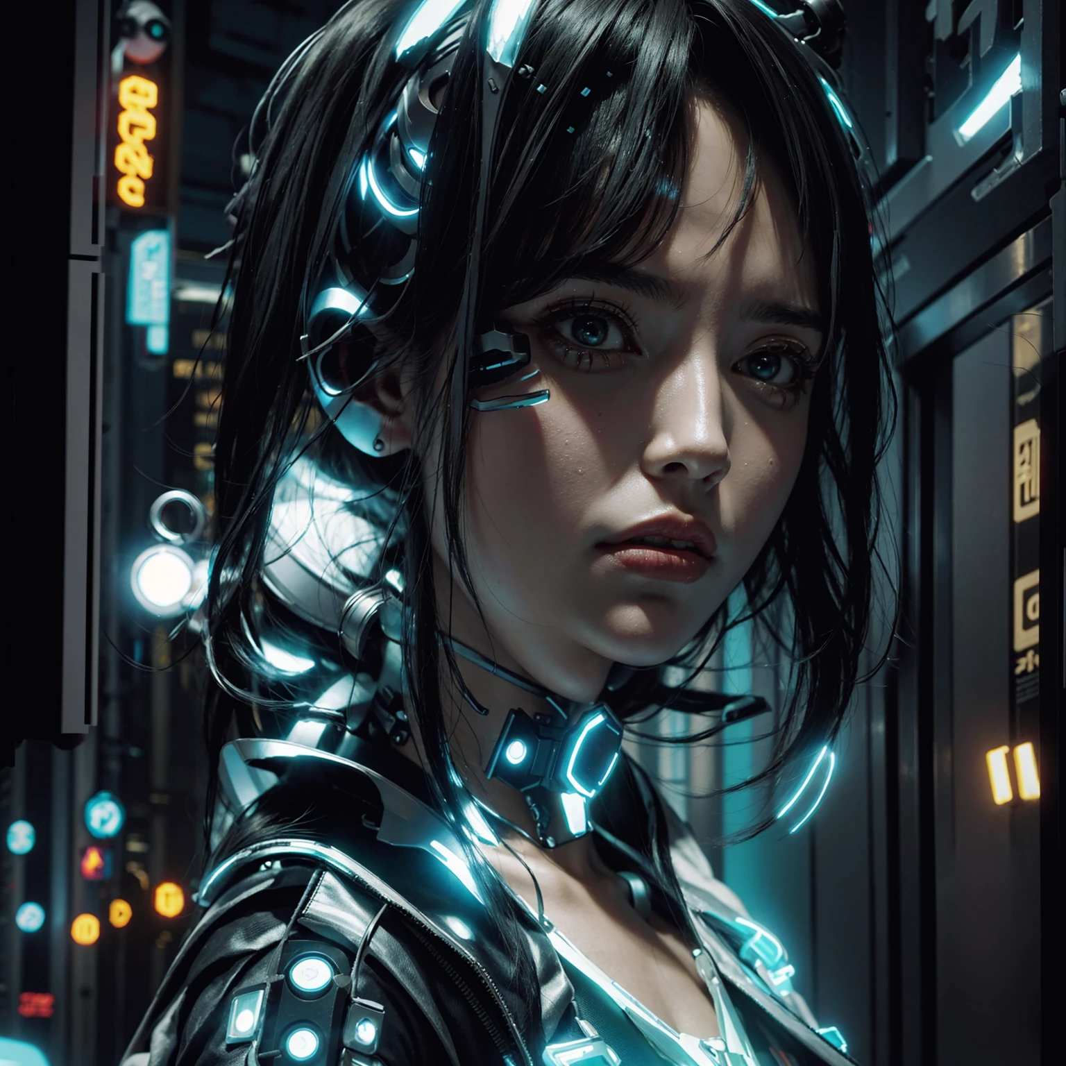 girl with blue eyes and black hair in a city, 4 k, artgerm and atey ghailan, digital cyberpunk art, girl of the future, high quality, digital art, expressing joy, cyberpunk art