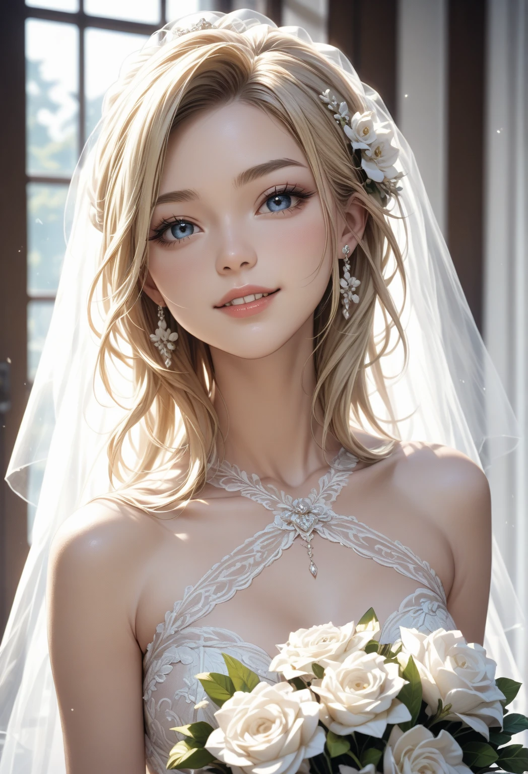 masterpiece,Highest quality,Very detailed,beautiful girl,White gothic lolita wedding dress,Frills,bride,Silver Tiara,bouquet,Blonde,A lot of gems,Soft lighting, teenager,Perfect Face,Beautiful and detailed eyes,Green Eyes,Beautiful Skin,skinny,Small breasts,Dynamic,Outside the majestic church,Lots of flowers,Flower Shower