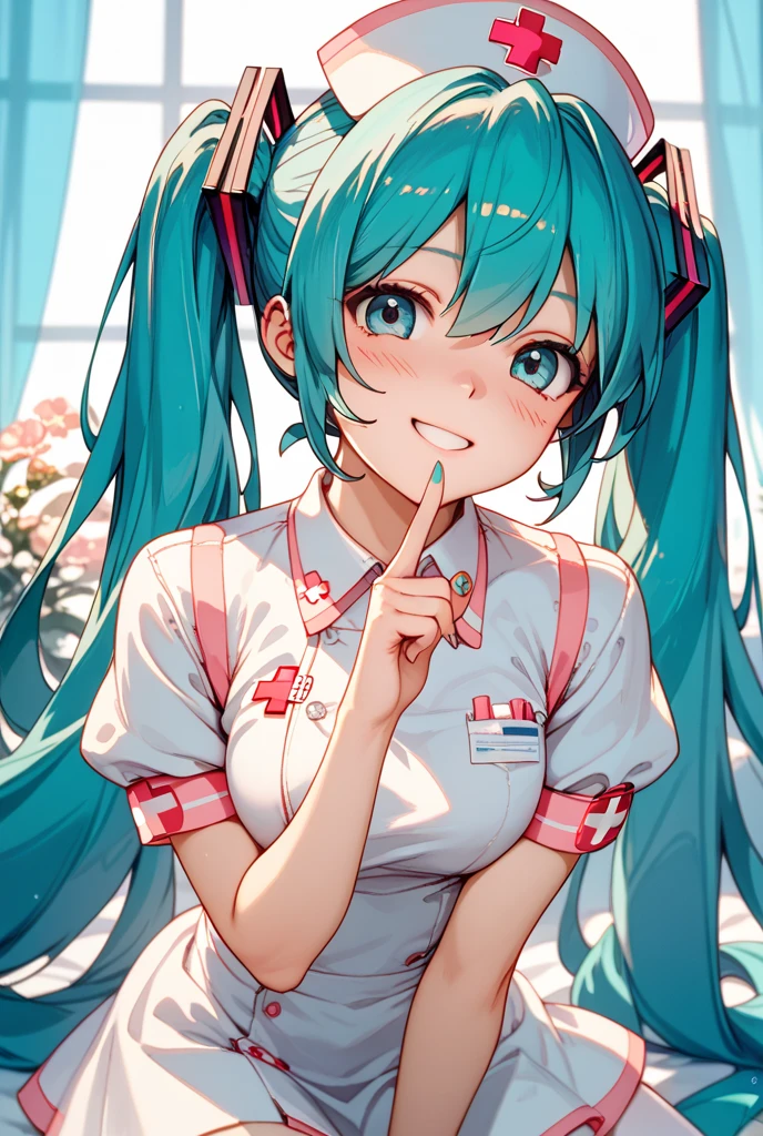 Hatsune Miku, nurse, showing the tongue
