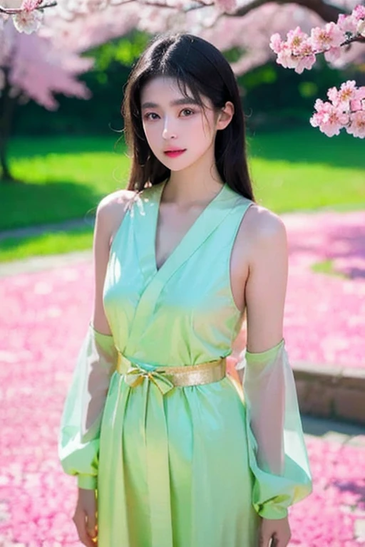 luotianyi (night), ((single bare shoulder)), iridescence, In the park under the moonlight，A beautiful girl sitting among the flowers，Surrounded by blooming flowers and fluttering butterflies。Girl&#39;s cleavage is visible，The body leans back，Support your body with your elbows，Showing an elegant and seductive posture。She has a very beautiful、Well-proportioned legs，Anatomically correct。The girl&#39;s face is delicate，Bathed in the soft moonlight，The whole scene is filled with atmospheric lighting effects。Dramatic lighting creates a cinematic atmosphere。The bright smile on the girl&#39;s face adds a touch of fantasy。