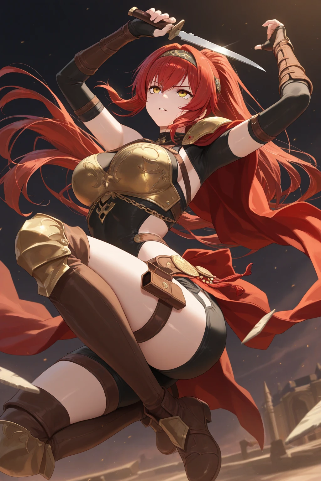 (Appealing JRPG female:1.2), (main protagonist), (wielding largely-long sword:1.2), (perfect sword:1.2), (functionally lewd clothing:1.3), (pleasure outfit:1.1), (unreasonably big breasts:1.2), (small hips), (small waist and thighs:1.2), (detailed face and eyes:1.2), (bimbo), (deep cleavage:1.1), (labia:1.2), (breasts outline:1.2).