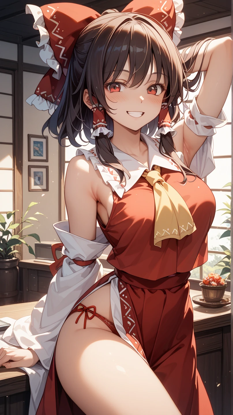 masterpiece, 1girl, Amazing Cleavage:1.3, thin waist, big ass, Raised sexy, small breast:1.0,posed cleavage:1.2,solo, looking at viewer, open mouth, have a cup of coffee,black hair, red eyes, dress, bare shoulders, jewelry, collarbone, sidelocks, hairband, earrings, indoors, off shoulder, :o, sweater, arms behind back, plant, short hair with long locks, white hairband, off-shoulder dress, sweater dress, off-shoulder sweater, red sweater, big side hair, very long side hair,is rendered in (masterpiece: 1.2, best quality), with (ultra high resolution) and an exquisite (depth of field). This masterpiece is not only visually stunning but also tells, make of cooking some cakes ,in the kitchen 