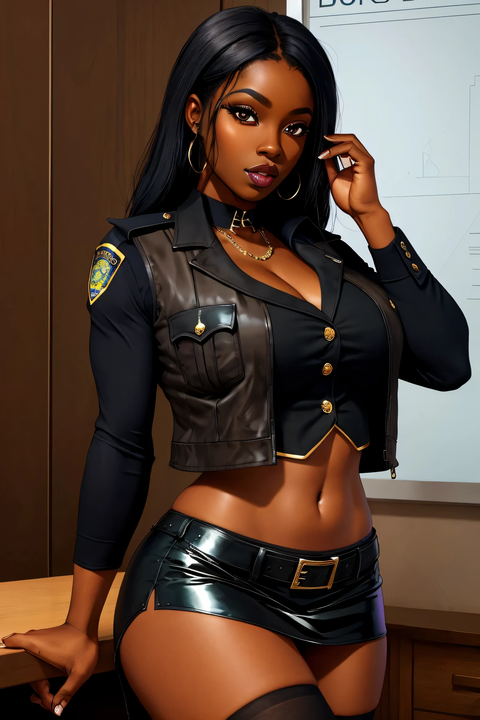 huge breasts, fake tits, cleavage, leather top