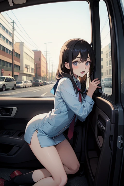 1girl, ((cute)), (((female child))), (((8 years old))), Flat Chest, White skin, gleaming skin, ((aroused)), (((torogao))), baby face, twin braids, black hair, (On all fours), (Naked), collar, (leash), ((In the shade)), In town, (((Sweat))), (((steam))), (((vaginal penis))), (((intercourse with a man))), (((back))), (1 guy), (Expressive eyes), (Perfect Face), detail perfect piece, 16k, (Best quality)