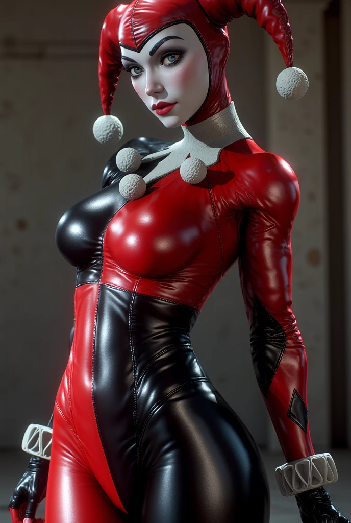 newyork, time Square, Harley Quinn, also known as Harley Quinn, is an iconic DC Comikes character. She is a former psychiatrist named Harleen Quinzel, who became a criminal in love with the Joker. With his eccentric gaze, that mixes vibrant colors and a manic smile, Harley Quinn is known for her chaotic humor and unpredictable personality. She's an anti-hero, often fighting alongside villains, but also occasionally redeeming himself and collaborating with heroes. His tumultuous relationship with the Joker is a fundamental part of his story, while her intelligence and combat skills make her a fascinating and complex character in the DC universe, (slenderbody:1.5), (Minimal clothing:1.5), (breasts big: 1.5), (hanging breasts: 1.5), (disproportionate breasts: 1.4), (真实感:1.4), (realisitic:1.4), (absurdrez:1.4), 8k, ultra details, detailed gorgeous face,(just:1.4) , 1 girl, (frontal viewer:1.2), Intricate Body Details, (curved:1.3),( mike:1.3)