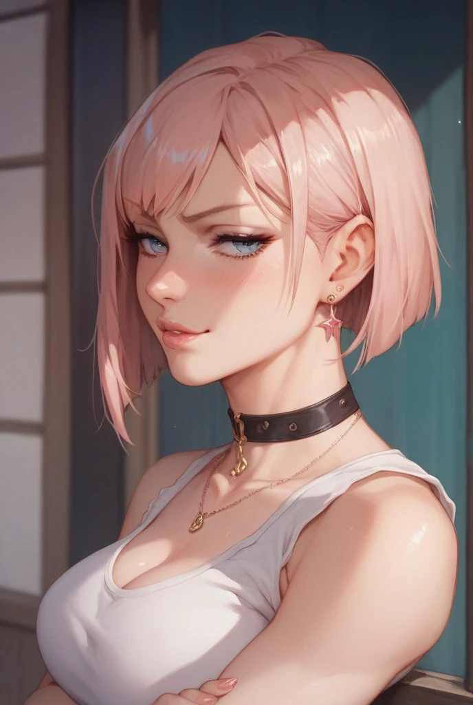 (masterpiece, best quality), 1girl,  Hot pink Short Spiky Hair with Tapered Sides, Size A breasts,  <lora:Pelvic_Curtain:1>