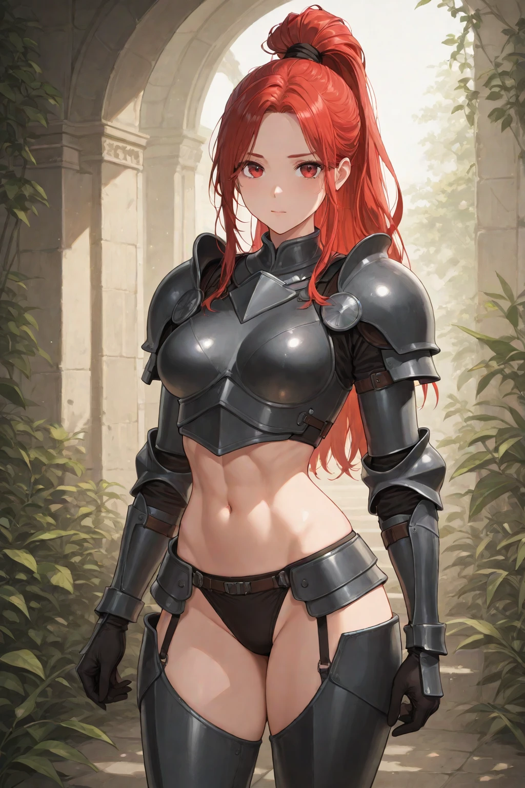 uma mulher em armadura, Rainha ruiva em armadura vermelha pesada, female redhead templar, Retrato do Paladino Feminino, armadura vermelha, da armadura, retrato cavaleiro feminino, gorgeous female paladin, epic RPG portrait, feminino, arte estilo fada shepard, cushart krenz arte chave feminina, Garota linda,cabelo longo Vermelhos, vestindo uma armadura, seios grandes, gostosa sexy,