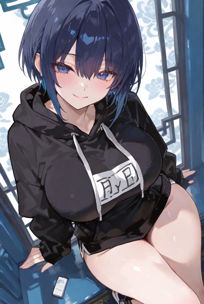 too Massive peeing, wet pussy wet her pants, incontinence, wearing a jacket with a hood made of animal ears and eyes, wearing a hood. no bra, no panty, black pantyhose with thighs visible, Panty shot, 1 girl, blue hair in short bob cut hair, dark brown eyes, lively, cheerful innocent, too large big emphasized breasts that show a lot of skin, boyish, cute, sporty, breasts that seem to stick out, too short miniskirt, high beams, facial massive cumshot,