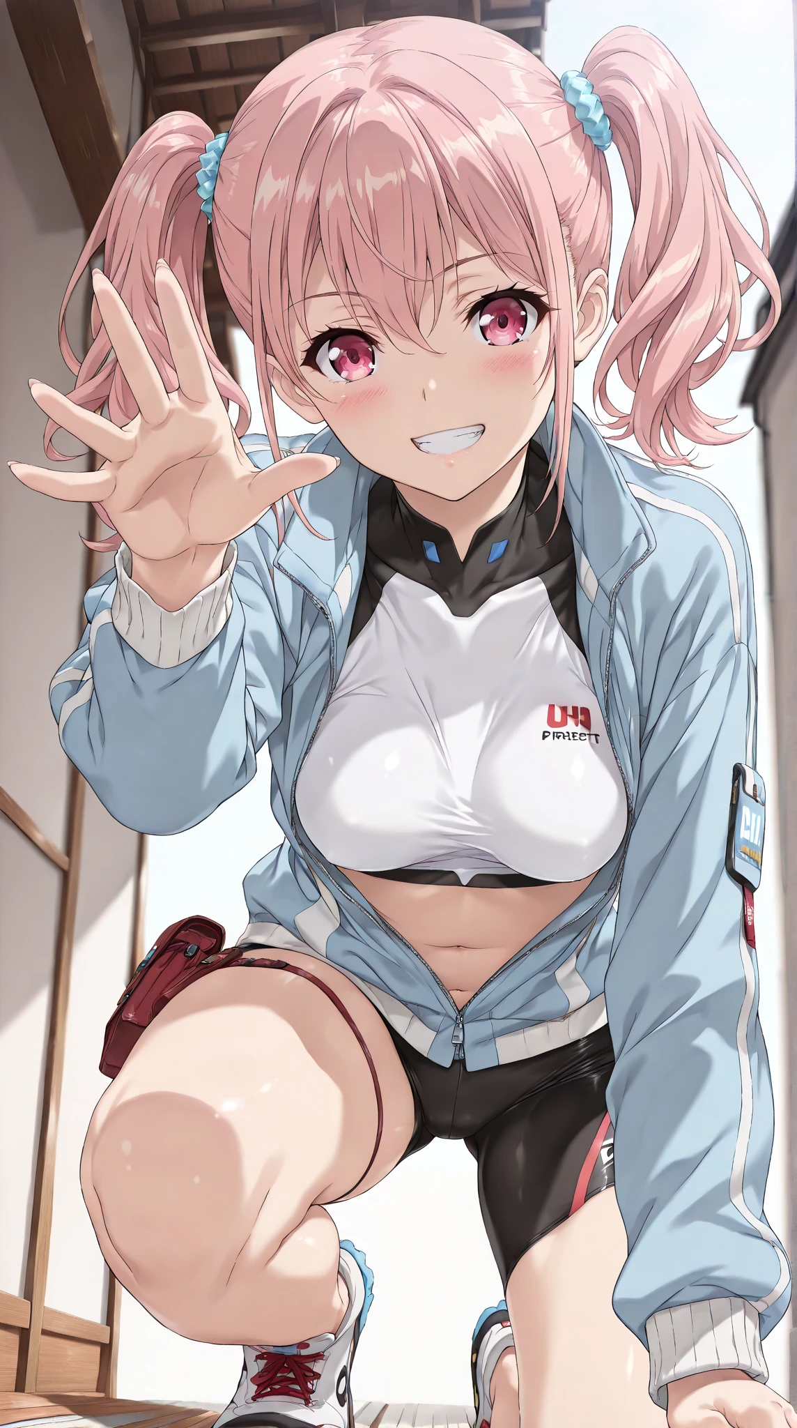NSFW,Track and field uniforms、Jersey、Very beautiful and Shining Eyes、Shining Eyes、1 girl、Small breasts、Big Mouth、high school girl、Small breasts、Cat ear、Transparent pink short hair、7-year-old girl