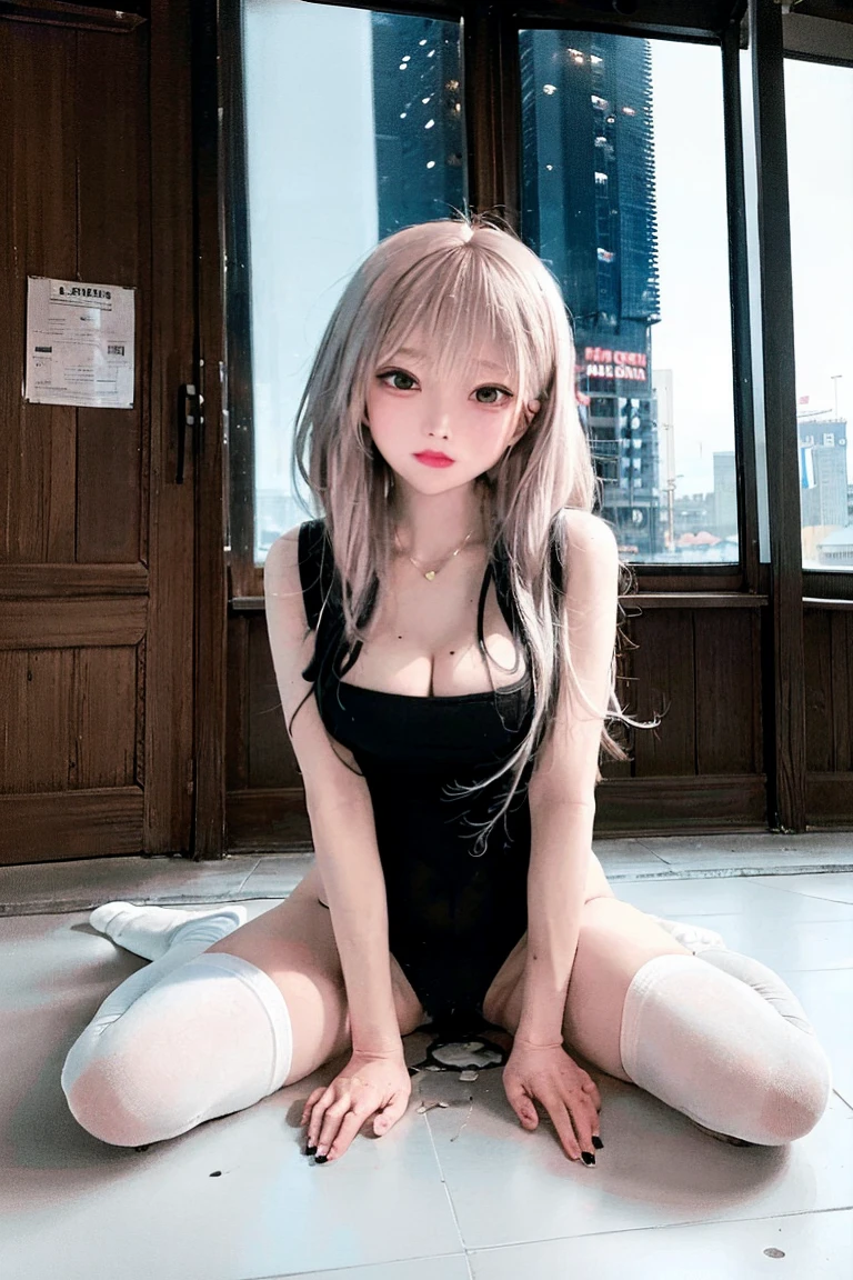 (8k), (Melhor qualidade), (obra de arte:1.2), (realista), (Sobre Fotoreal:1.2), ultra-detalhado, shimakaze, cabelo loiro, large breasts, whole body, Pose do modelo, bunda grande, coxas listradas, luvas de cotovelo, colarinho de marinheiro, anchor hair ornament, calcinha de perna alta, calcinha preta, , fine proportions, armpits