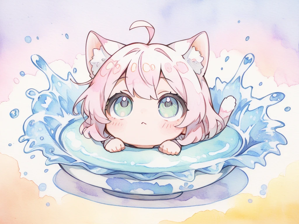 Xiaorou SeeU, age 20, in an adorable sexy cat girl, big eyes, naked, acting adorable playing with bubbles, she is enjoying a bubble bath leg up on side of tub, bathroom with bubble bath in tub, soap suds cover nsfw content
