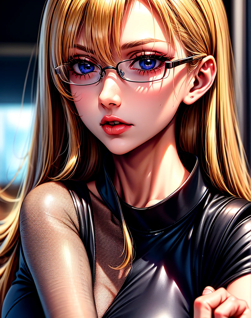 Masterpiece, beautiful art, professional artist, 8k, art style by sciamano240, very detailed face, detailed hair, detailed clothes, detailed fabric, 1girl, perfectly drawn body, beautiful face, long hair, light orange hair , very detailed blue cat eyes, wearing teacher clothes, thigh boots, pencil skirt, glasses, looking mad over glasses, pouty lips , rosey cheeks, school setting, detailed background, blackboard , show details in eyes, upclose view, looking at viewer, mad expression,