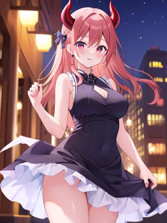 masterpiece, best quality, ultra-detailed, illustration, kawaii, detailed light, unhappy, proud, ahegao, blush, Highlights hair,red hair, beautiful detailed body, detailed sparkling eyes, 1girl, Cowboy shot, black mini bikini and stockings little chest, the sweat, Erotica, bottom view, blushful, the night, stand, spreading legs, gyaru, cum mouth