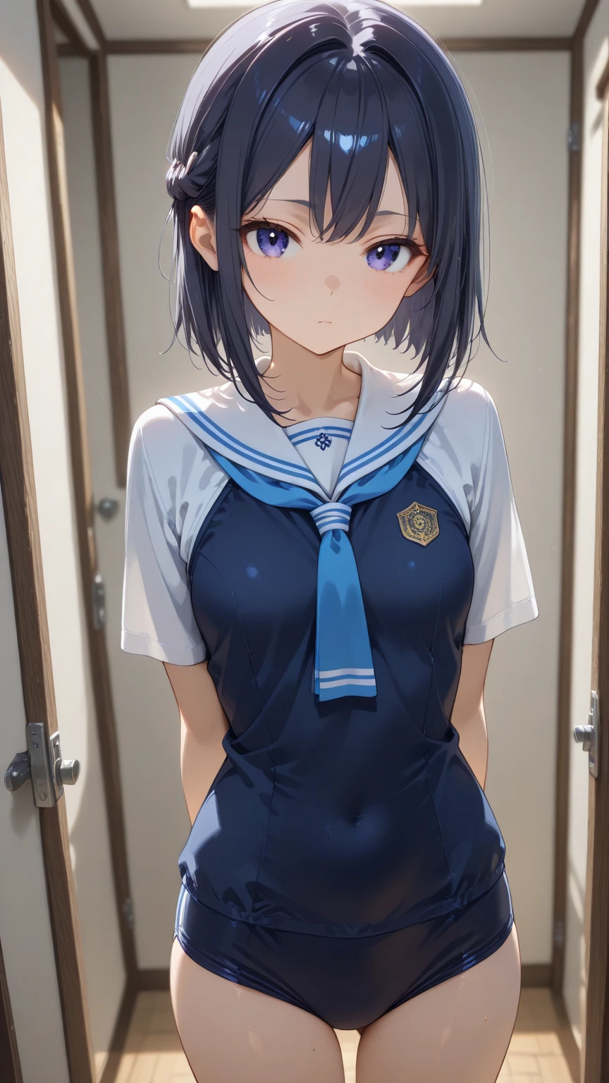 (masterpiece,Highest quality,Ultra-high resolution),(Perfect Face, Perfect body、Perfect hands、Refers to 5 books),(a-chan_1111, black-framed eyewear, blue bow, hair bow),(jk,Sailor suit,White shirt, navy blue pleated skirt, bare legs),(very young,tiny body),(Blushing, embarrassed),(Love Hotel、Luxury room,Leather sofa),sit,Adult video introduction, interview