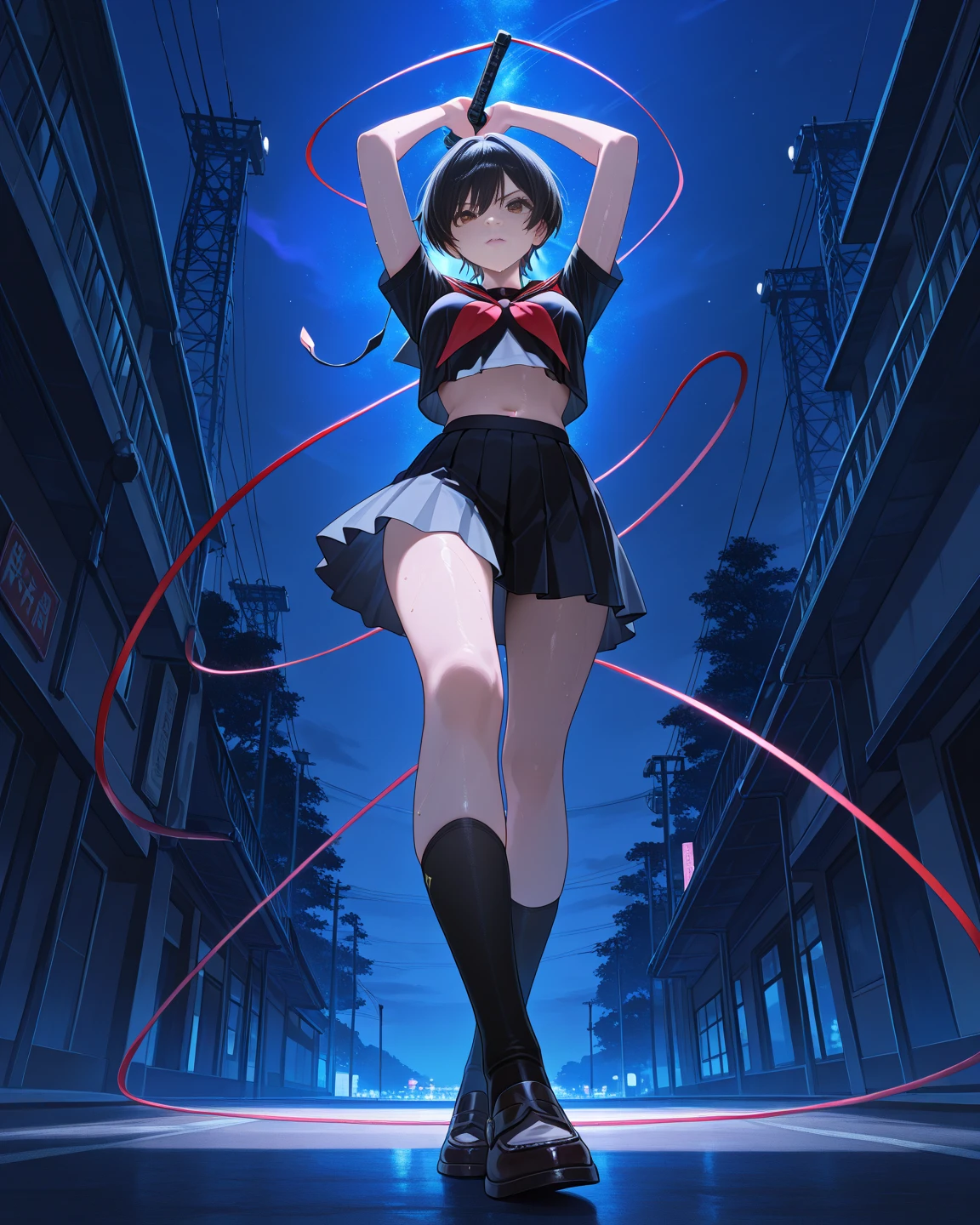 peniparker, (nude), (presenting armpit), (detached sleeves), Knee High Sock, (simple background)