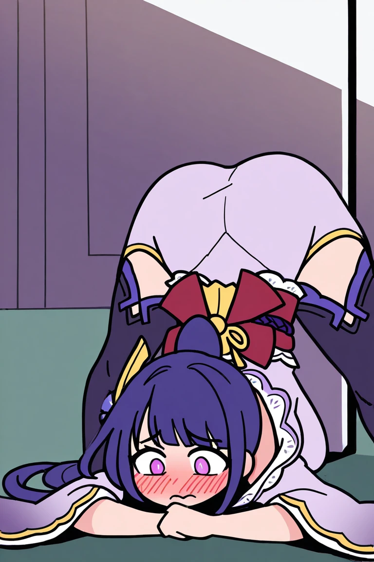 1 girl, oshi no ko, ai hoshino, stepping,(pov from below:1.3), stepped on, pov, low angle, no shoes, feet, looking down, toes, one foot out of frame, leg lift, foot focus, barefoot, standing on one leg,  depth of field, outdoors,( foreshortening:1.2), facial blur, blurry face, building, city, sky, cloud, giantess, mega size, masterpiece, best quality, absurdres, ultra detailed, smirking, glaring, purple hair, 6 pointed star pupil on both eyes, purple pupils