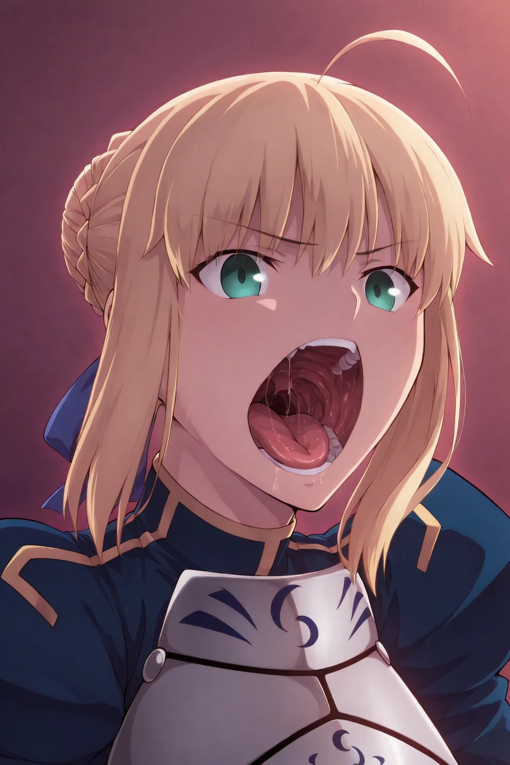 score_9, score_8_up, score_7_up, score_6_up, source anime, score_4, score_5, 1girl, blonde hair, woman, medieval housewife, looking at viewer, blue eyes, white blouse, brown corset, braid, flower necklace, close-up, portrait, looking up, from above, open mouth, drooling, oral invitation, saliva, sweat, tongue, tongue out, naughty face, blush, attack on titan, annie leonhart, bruisedz wounded, injured, bleeding, severe wounds, cut flesh, injured flesh, , , elementary schooler, , extremely young, very young, 