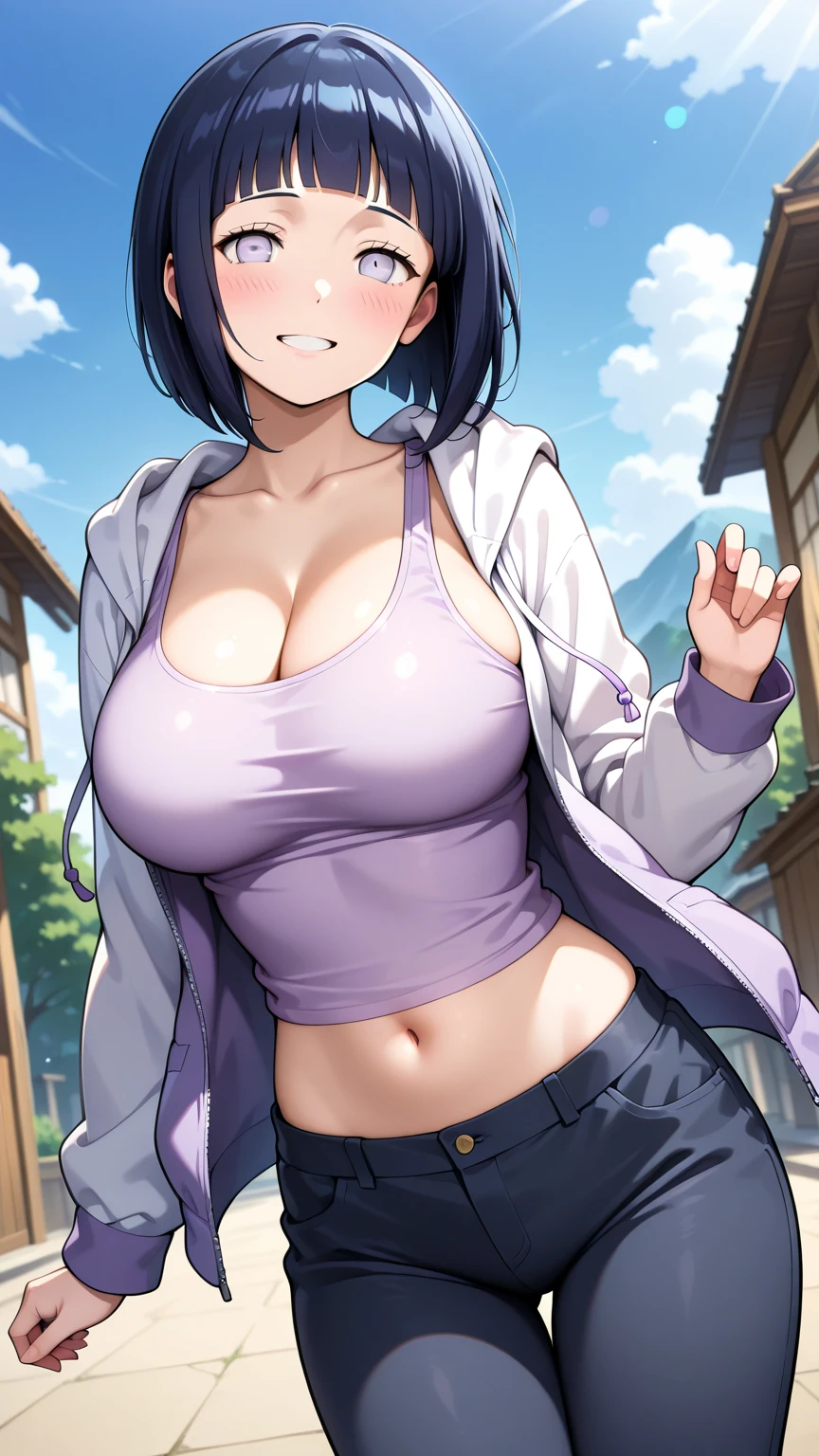 (((masterpiece))),fuyumi itadori, Anime girl characters, 1girl, solo, looking at viewer, medium hair long sleeves, cleavage, bigger breasts, closed mouth, collarbone, jacket, open clothes, open jacket, blue jacket, ground vehicle, sports bra, tall girl, horny, big ass, beautiful face,Charming,  anime visual of a cute girl, screenshot from the anime film, & her expression is solemn, ahegao face, in the anime film, in an anime, anime visual of a young woman, she has a cute expressive face, still from anime, perfect breasts, she is tall, All bodies visible, ahegao face, the face is ahegao, she is horny, A perverted face, she so perverted, she smile so perverted, hd picture, 4k quality, details of the face is so good,bigger breasts, 