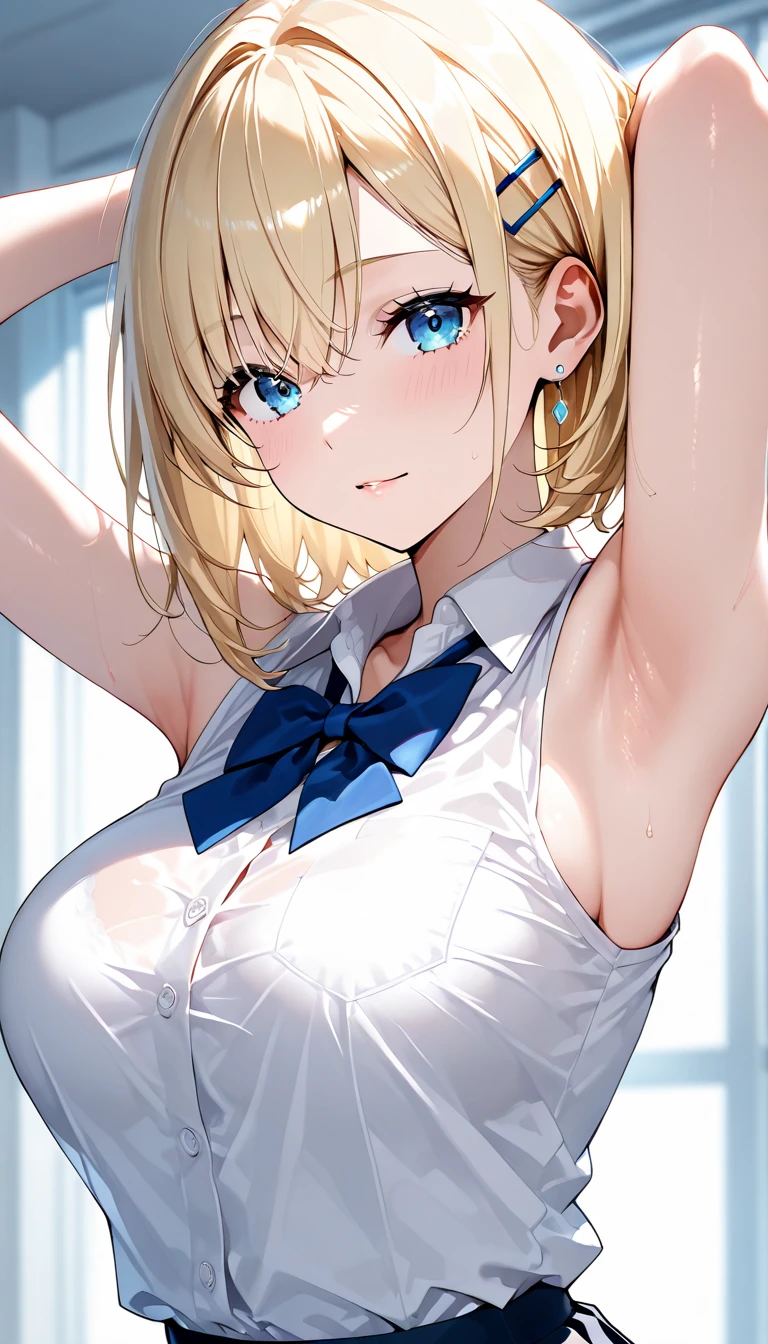 (masterpiece, best quality:1.2), 1girl, solo, Android 18 from Dragon Ball, short hair, blue eyes, blonde hair, blue jacket