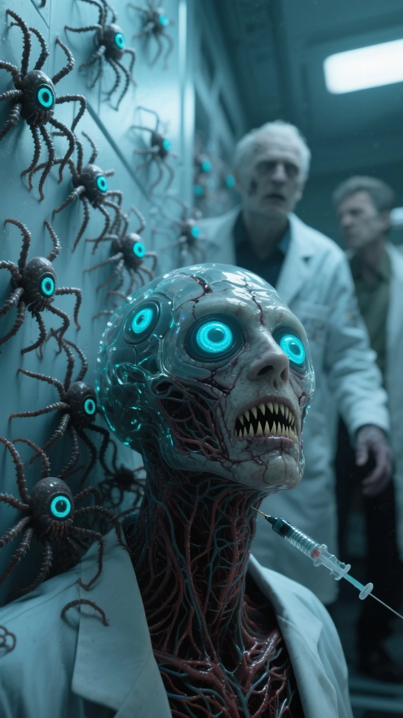 horor, horrible, nasty, apavorante, full body, electric creature, composed of bizarre body, full of blue eyes and skin made of pure energy. rays of energy circling the body