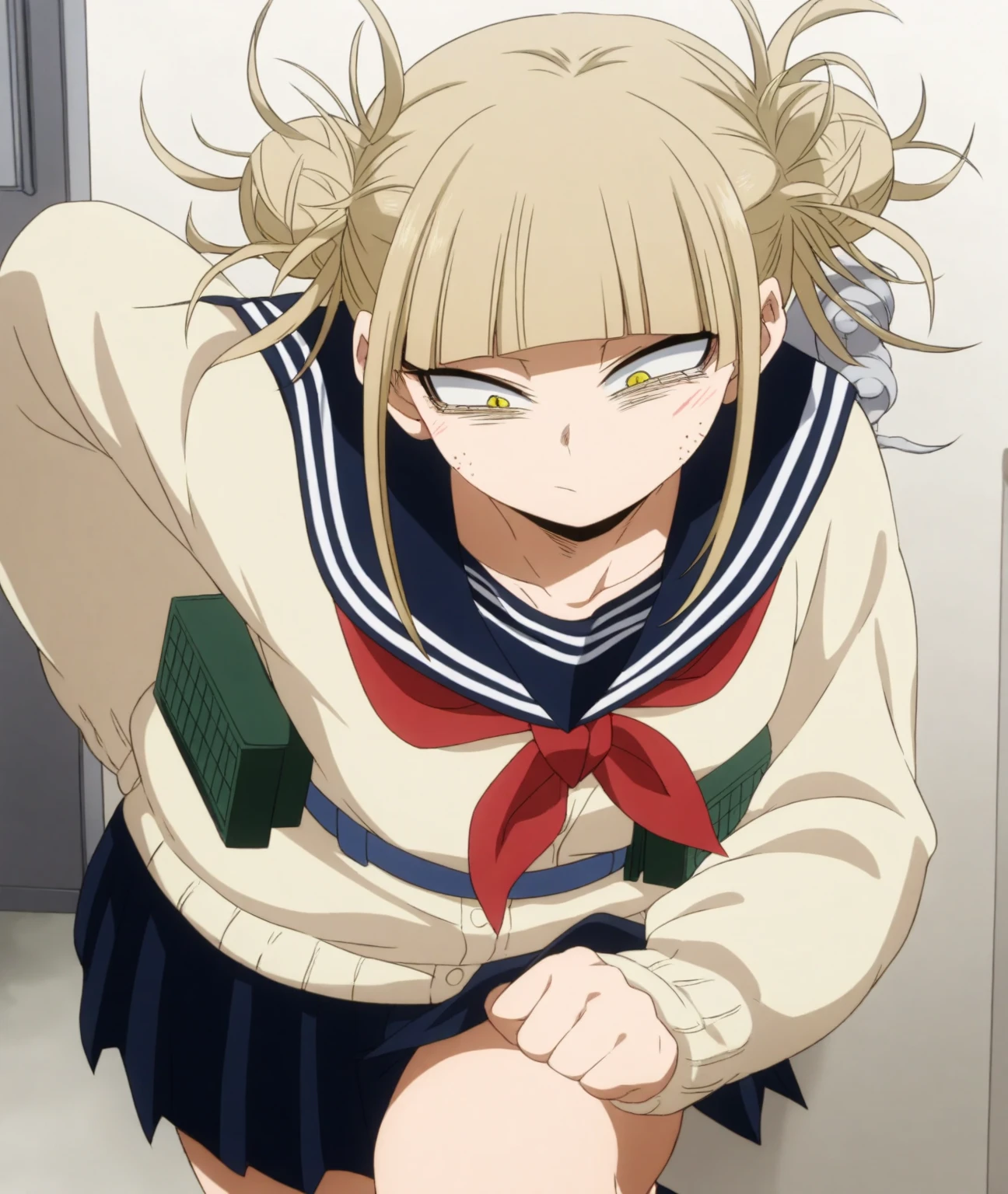 score_9, score_8_superior, score_7_superior, sauce_anime,
Kiwi Raga, See Kiwi。, bangs, Ahoge, Mole, Mole under eye, Purple eyes, Green Hair, Hair Bun, double Hair Bun, blush,Painful expression skirt, shirt, Long sleeve, , white shirt, Pleated skirt, Seraphim, Sailor collar, neckerchief, Green Skirt, green Sailor collar,
Outdoor, Cityscape, Tied up with rope,Struggling