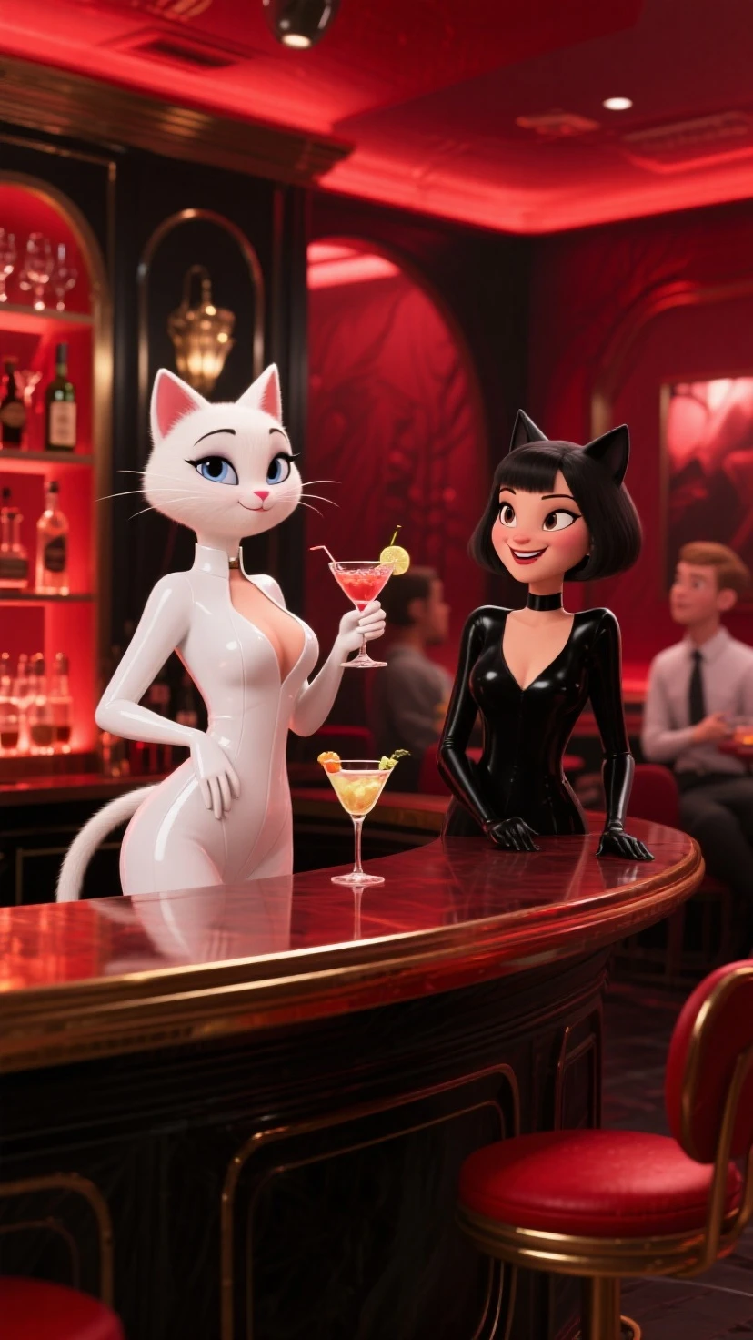 araffe and a woman sitting at a table with a dog, man from uncle, still from a music video, wearing a designer top, lemonade, understated aesthetic, by Pierre Laffillé, two girls, leeloo outfit, daisy --auto --s2