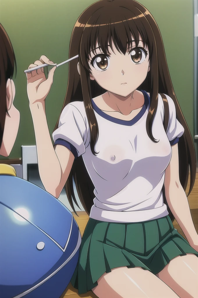 ((masterpiece, best quality)), high resolution,ultra detailed,8k,16k,detailed background, perfect lighting,detailed beautiful eyes, 1girl,solo,nsfw,embarrassed,blush,steam,sweat,in heat,look at viewer,face focus,(from above,lying,on back,upper body:1.2),show off pussy,provocative eyes,fisheye lens,be breathless,(show off armpits),,mayaka ibara,brown hair,short bangs,forehead,purple eyes,(small breast,slender),(fair skin,short body),school sailor,class room,pubic hair
