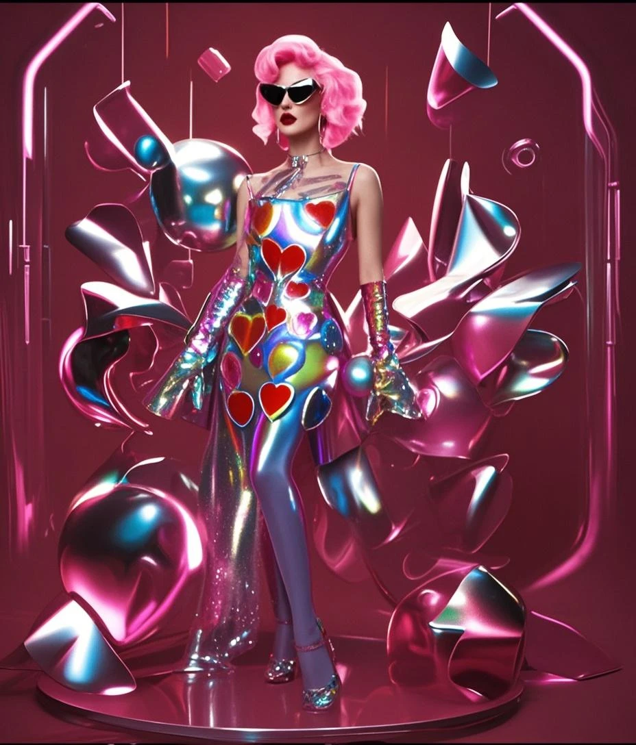 Lady gaga photo, 4K texture, robotic and extravagant dress and strange hairstyle, 8k image, haute couture, flashes, high image quality, neon dress, realistic face, various poses