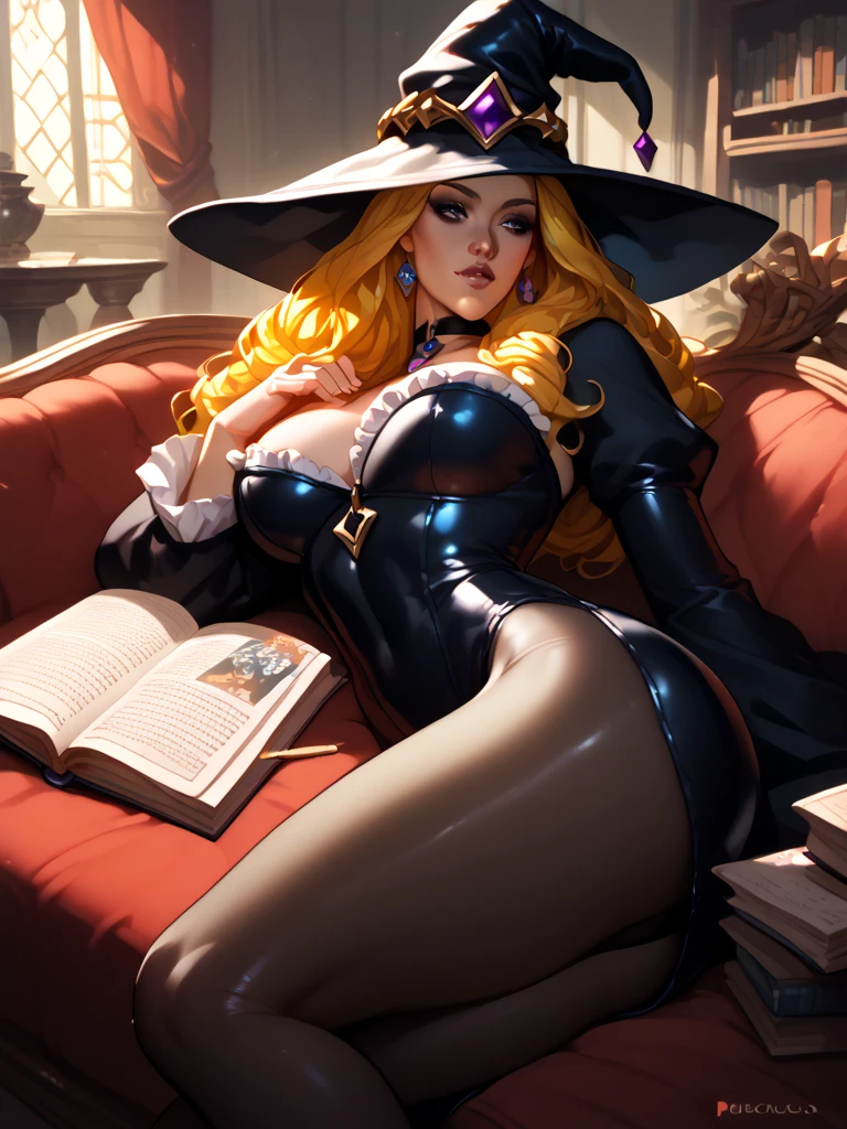 sexy witch, next a fire place