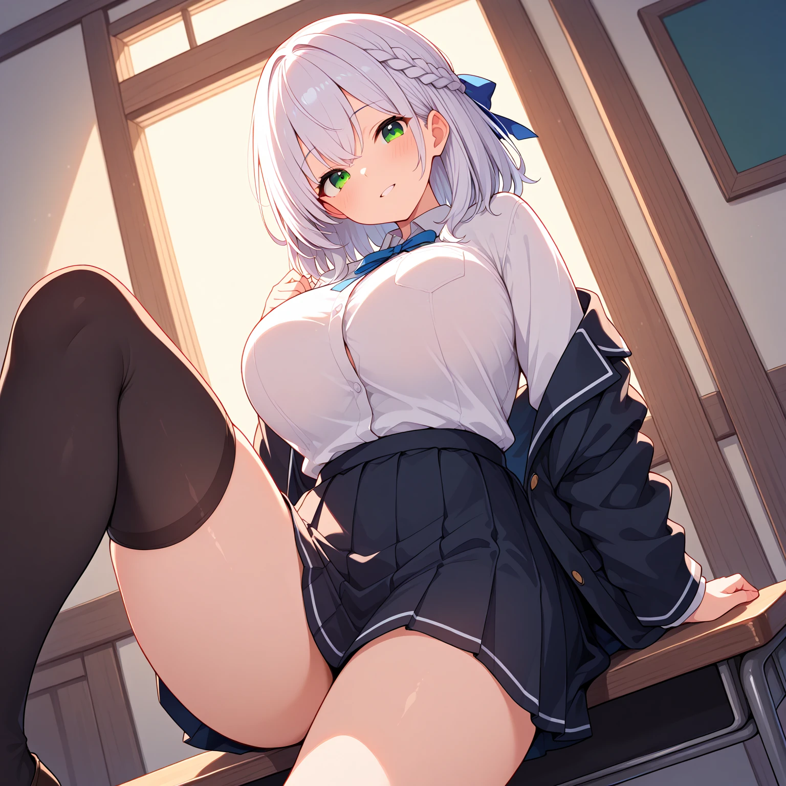 (((masterpiece))),fuyumi itadori, Anime girl characters, 1girl, solo, looking at viewer, medium hair long sleeves, cleavage, bigger breasts, closed mouth, collarbone, jacket, open clothes, open jacket, blue jacket, ground vehicle, sports bra, tall girl, horny, big ass, beautiful face,Charming,  anime visual of a cute girl, screenshot from the anime film, & her expression is solemn, ahegao face, in the anime film, in an anime, anime visual of a young woman, she has a cute expressive face, still from anime, perfect breasts, she is tall, All bodies visible, ahegao face, the face is ahegao, she is horny, A perverted face, she so perverted, she smile so perverted, hd picture, 4k quality, details of the face is so good,bigger breasts, 