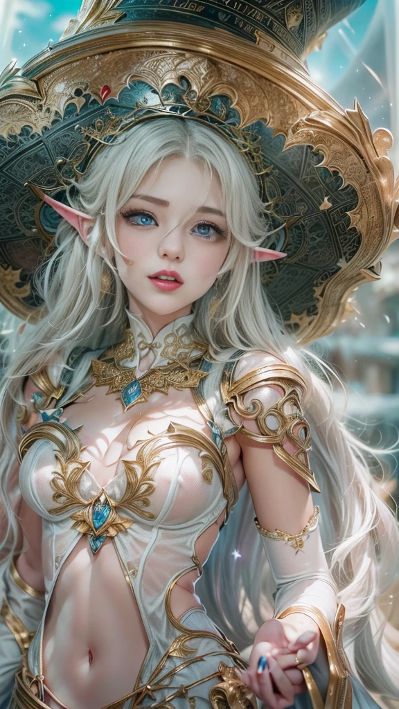 Ultra-detailed complex 3D rendering of the face, (masterpiece, top quality, octane rendering,), glamour shots full body image, very beautiful young elves, cleavage, (highly detailed skin: 1.2), (exposure: 1.1), ((blue micro bikini: 1.95)))). , 8k, (((very soft breasts)), (((conspicuous large pink areola)), beautiful Caucasian woman with white skin with full soft breasts with big buttocks, one, long braided hair, big breasts, dynamic angles, (((huge breasts: 2.4)), ultra-realistic photos, ((((((silver hair)))), futuristic urban background, facial muscles, (((((detailed and glamorous silver crown)))), In the style of Marvel Comics, ArtStation Trends, Clear Focus, Intricate Details, Very Detailed, Detailed Green Eyes, Sharp Focus, Digital Rendering, Professional, Abs, Lip Gloss, Glossy Skin, Sexy Pose, Golden Tattoo All Over Body, Silver Pattern All Over Body, Silver Lame Skin, Gold Glitter Skin, Mansuji, Buttocks, Jeweled All Over the Body, with silver scales, silver hair,