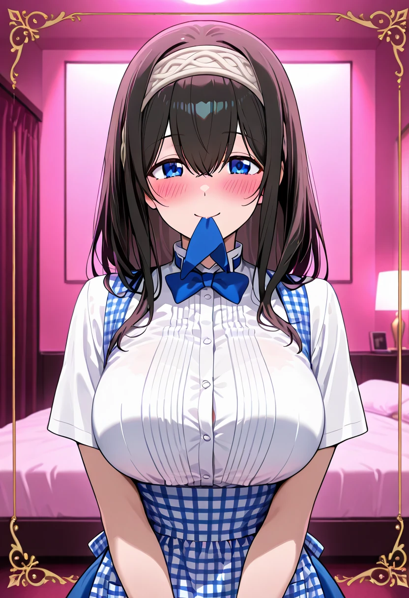 NSFW:1.9. Mature women　Blowjob:2.4　Open your mouth wide and take the penis in your mouth:2.4　Anime drawing with vivid colors Tall woman:1.9. White collared sleeveless shirt　Black Skirt　White underwear boobs　Big breasts, sweat, troubled face, glaring, wrinkled brow, tears, flushed cheeks, night:1.3 Apartment bedroom, white sheets, short black hair, ponytail:1.9 Straight hair, bangs swept to the side:1.9. Slanted eyes, brown eyes, tall, strong-willed, beautiful